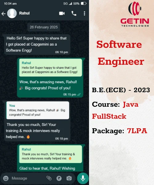 Getin Technologies student WhatsApp review